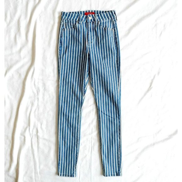 Guess Women's Skinny Leg Blue Jeans Size 25 Blue White Striped Stretch High Rise - Picture 1 of 4